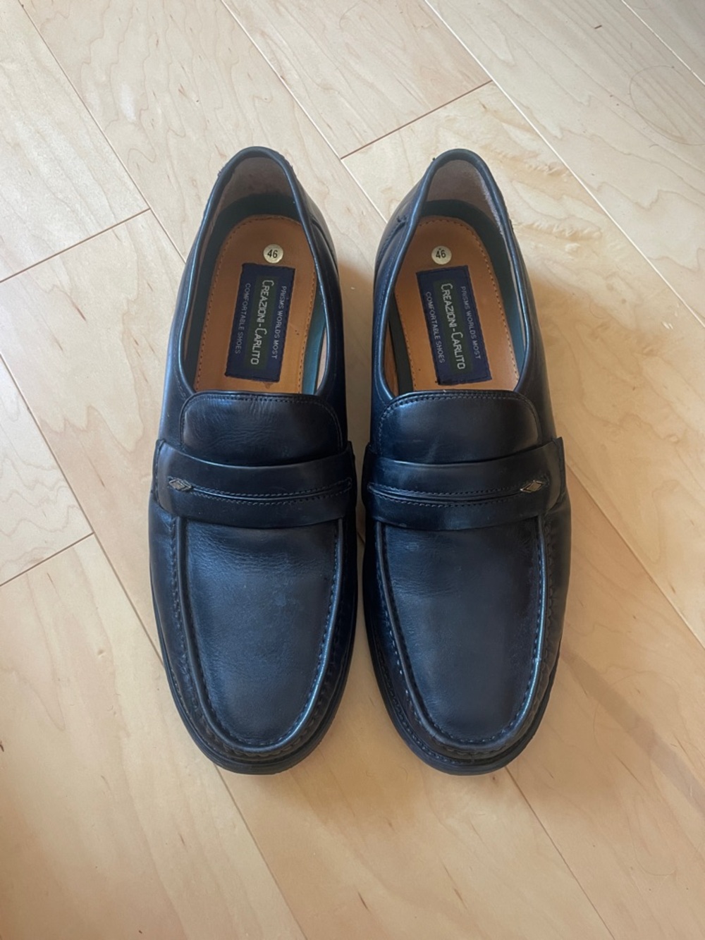 Black Leather Penny Loafers - Men